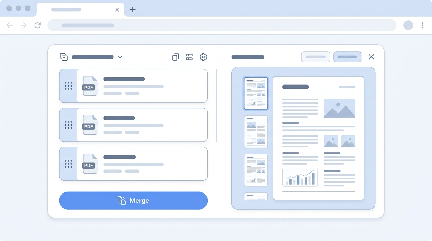 Dragging and reordering PDF files in a free online PDF merger before combining them