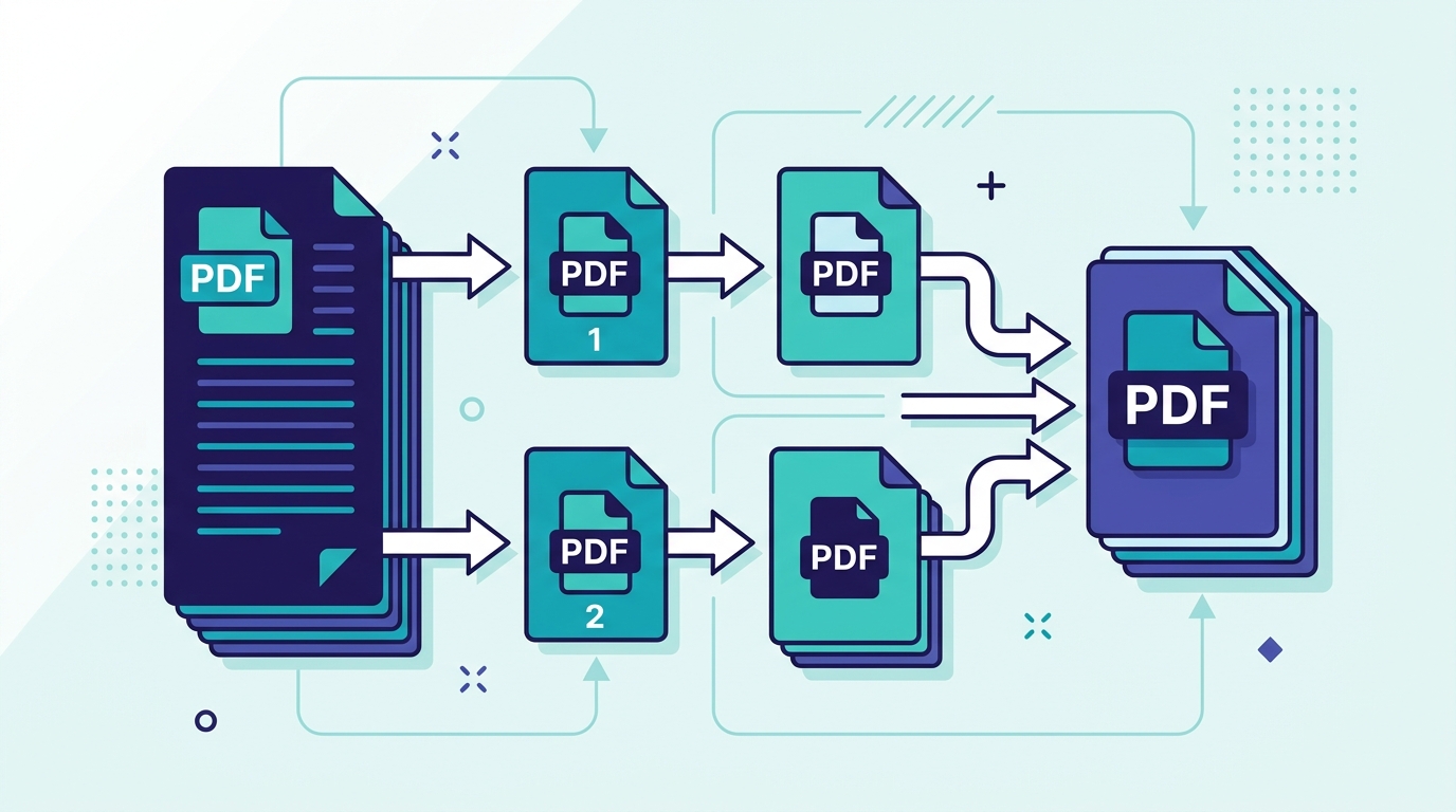 Workflow showing splitting pages from one PDF and merging them with another