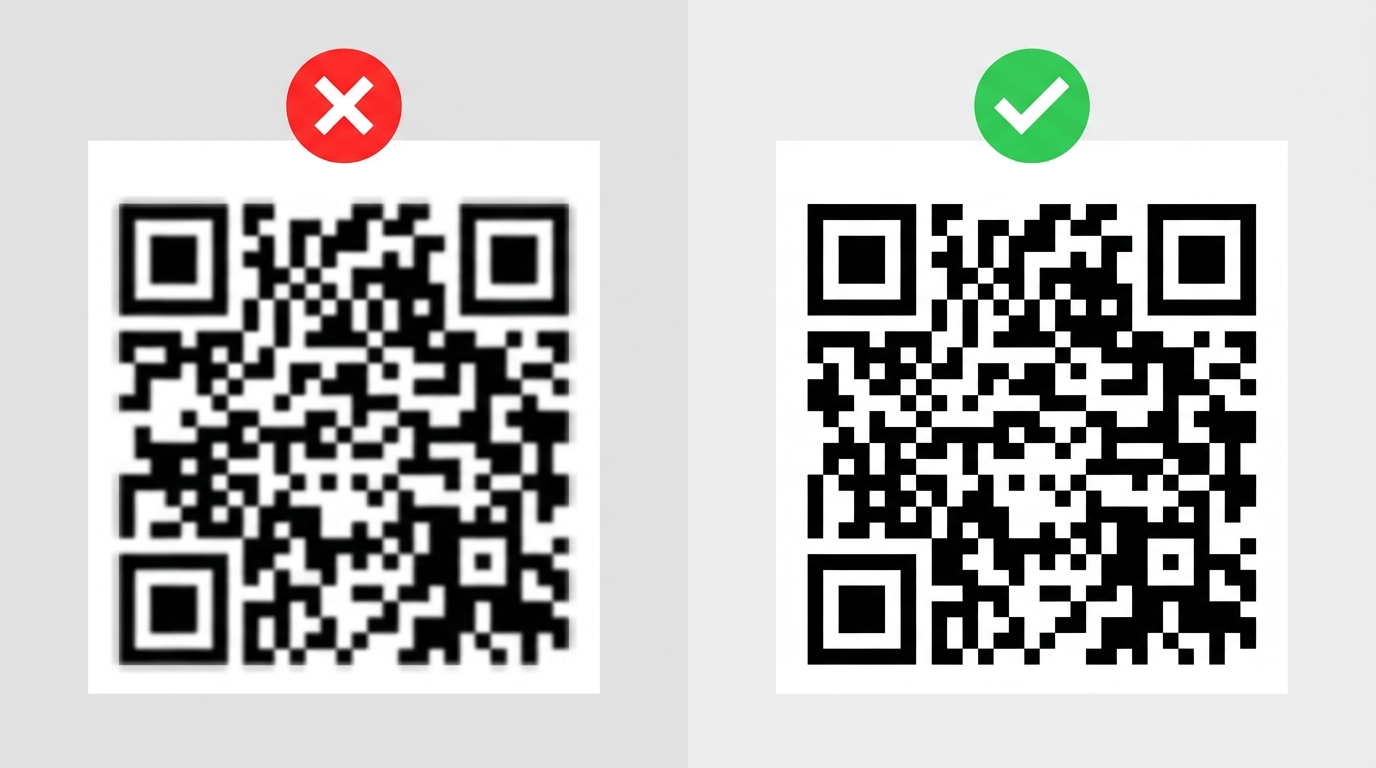 Comparison of a blurry low-resolution QR code and a sharp SVG QR code