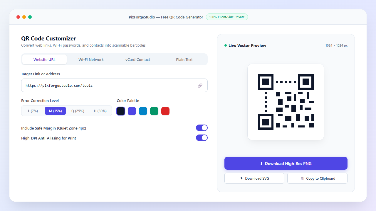 Steps for creating a QR code in a free browser-based generator