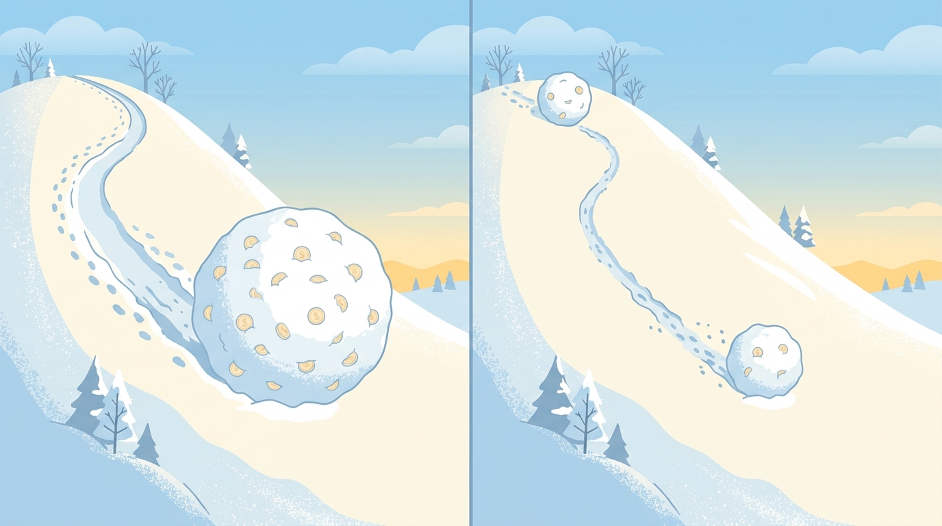 Snowball illustration showing how starting retirement savings early leads to bigger growth