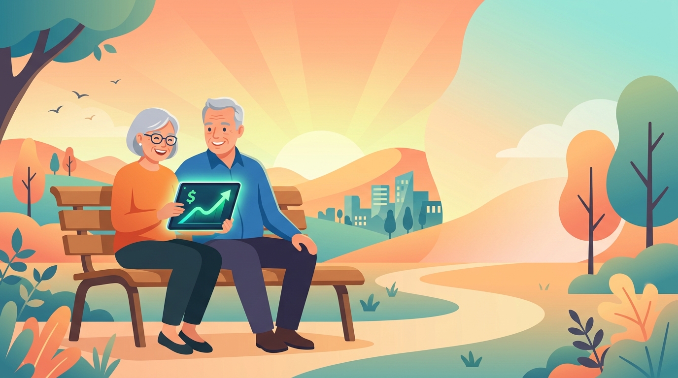Couple reviewing a retirement savings projection from a retirement calculator