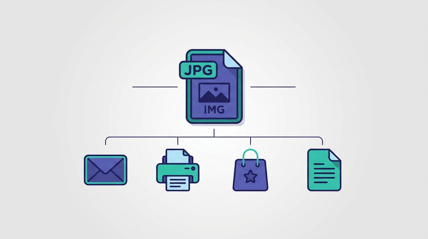 Common places where JPG images are needed: email, print, online stores, and documents